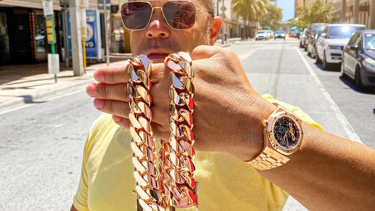 10K Yellow Gold Miami Cuban Link Chain Diamond Bracelet for Men