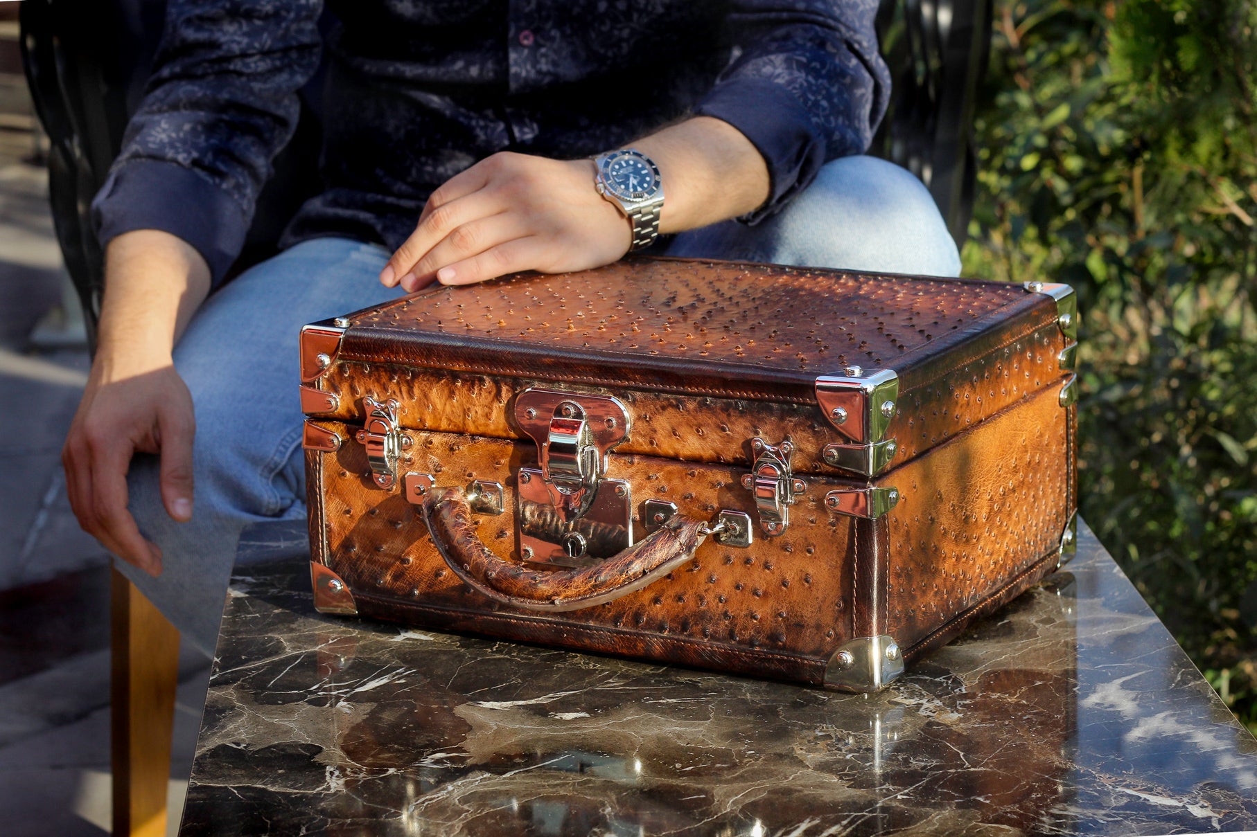 Watch Trunk - Ostrich Patina Brown